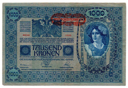 1000 Korona Bankjegy 1902 DEUTSCHÖSTERREICH bélyegzéssel gVF ornametikás hátoldal