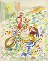 1Y479 Jelzett akvarell: Csendélet lanttal