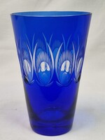 Régi, gyönyörű, kék színű, csiszolt, díszüveg váza, hibátlan állapotban 15 cm. magas