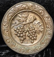 Vörös réz lemez szőlő szőlőtőke motívum dekoratív dombormű fém falitál kép dísz régi gyűjtőknek