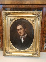 Biedermeier, fiatal férfi portré, olaj-vászon festmény aranyozott keretben