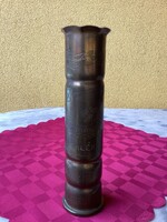 Dekorált réz ágyúhüvely felíratos 20x5 cm.