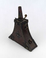 1Y473 Antik bőr bevonatú fa lőportartó réz pántokkal