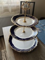 Zsolnay 3 emeletes Pompadour porcelán kínáló tál