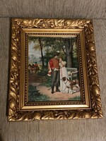 Gyönyörű frontális készítésű teljesen új,aranyozott kerettel -nyomdakép / búcsúzás címmel.31x37cm