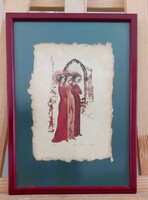 Szignózott, sorszámozott litográfia  merített papíron 22x31 cm kerettel