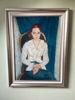 Ifj.Czene Béla "Liza farmerban" című fetménye.A modelltől vásárolt! Azonnal falra akasztható!