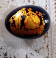 Limoges kastély tojás alakú doboz - arany & kék design - porcelán