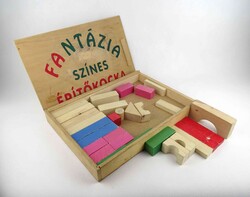 1Y471 Régi FANTÁZIA fa építőkocka szett dobozában