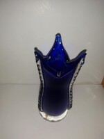 Bohémia Cseh vastag kék üveg váza - 15 cm