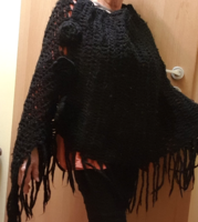 Stóla, sál. Horgolt óriási fekete elegáns  kendő, ami poncho
