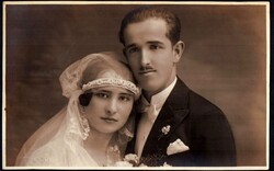 Régi esküvői fotó képeslap a 20-as évekből Gádoros KUCSA fényképészeti műterem