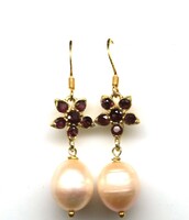 925 ezüst 18 karátos arannyal bevont gyöngy gránát fülbevaló