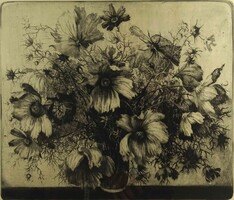 1Y509 Hertay Mária : Virágcsokor - rézkarc keretben