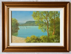 KERETES FIX AKCIÓS ÁR! Lantos György "Kilátás Badacsonyra" c. festménye minőségi keretben