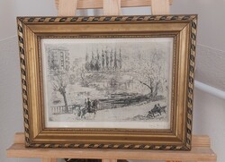 Láng Rudolf rézkarc 41x32 cm kerettel