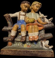 Gondos József (1909-1987): Galambokat etető gyerekek.