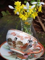 Keleti gésás tojáshéj porcelán  csésze és csészealj