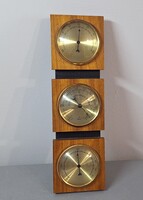 Időjós , fali barométer , hőmérő , fa talpazaton rézperemmel