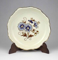 1Y535 Búzavirág-mintás vajszínű aranyozott Zsolnay porcelán hamutál 12.5 cm