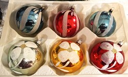 Cseh üveg hatalmas gömb karácsonyfa díszek 6db 9-10cm