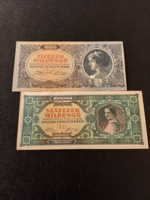 Tízezer & 100 ezer Milpengő [ XF ++ és Aunc ] állapotban gyűjtői minőségben