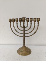 Hanuka gyertyatartó antik patinás öntött réz 9 ágú menora zsidó hanukia judaika 940 3045