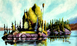 Mesés szigetek  - akrilfestmény- 20,5 x 35 cm