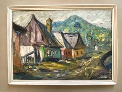 RÉGI NAGYBÁNYA, 75 X 54 CM, OLAJ, FALAP, TÁJKÉP FESTMÉNY KERETBEN