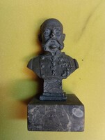 Ritkaság  Ferenc József mellszobor Eredeti Antik Fém Spiater ón szobor márvány talpazaton
