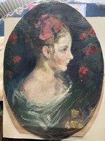 Ismeretlen művész: Leányportré piros masnival