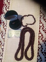 Régi gránát ékszerek: fonott nyaklánc / nyakék , karkötő és  ezüst  gyűrű gránát kővel