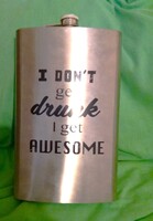 Rozsdamentes ÓRIÁS "FANTASZTIKUS VAGYOK NEM RÉSZEG" feliratú 0,75 l acél ZSEB LAPOS PALACK hibátlan