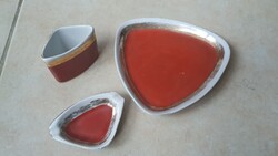 Régi, retro porcelán Hollóházi cigarettás szett csikkelnyomó cicával