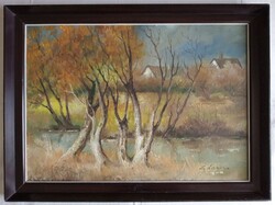 Gádor Emil "Vízparti fák" c. festménye eredeti keretében ingyen postával