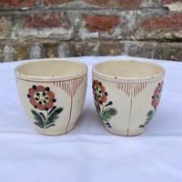 2 db Virágos - feliratos népi kerámia poharak
