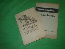 Antik 1940 német nyelvű gótbetűs térkép + ismertető útikalauz PASSAU kihajtható 52 X 38 cm GYŰJTŐI