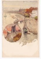 Bonn és Drachenfels - hosszú címzéses litho képeslap