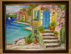 Kék ajtó , Olajfestmény keretben