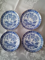 4 db bordázott "Kína kék" -   "China Blau" mintás Bavaria   porcelán teás csészealj  arany csíkkal