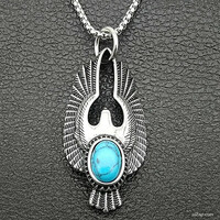 TIBETI EZÜST SAS MEDÁLOS NYAKLÁNC ,TÜRKINIT KŐVEL DÍSZÍTVE, SZÉP LÁNCCAL.