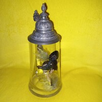 "Siketfajd ". Vadászat. Ón fedeles, üveg korsó, söröskorsó.