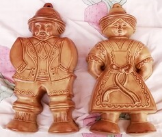 Kerámia mézeskalács sütisforma páros férfi, és női alakos. Ritka népművészeti darabok