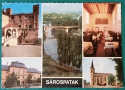 Sárospatak, mozaik, Rákóczi-vár, templom, Bodrog híd, írott képeslap