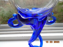 Josefina Krosno lengyel organikus művészi kobalt üveg talpas pohár 20 cm