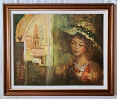 Budai László "Mediterrán este" c. festmény dupla keretben ingyen postával