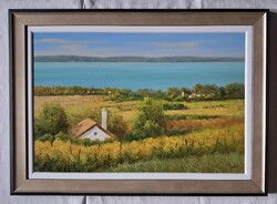 Lantos György "Balaton felvidék" c. festmény nívós keretben ingyen postával
