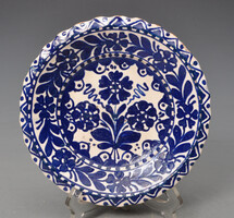 Hódmezővásárhelyi kék majolika falitál, HMV  Lázi J.