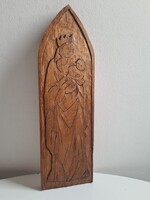 Gótikus boltíves Madonna faragott akác Németh Kálmán tanítványa Fodor Mária alkotása 1960as évekből