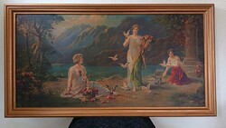 Hans Zatzka, régi fanyomat, 50x100 ! cm kerettel. Kisautó, játék csere is érdekel